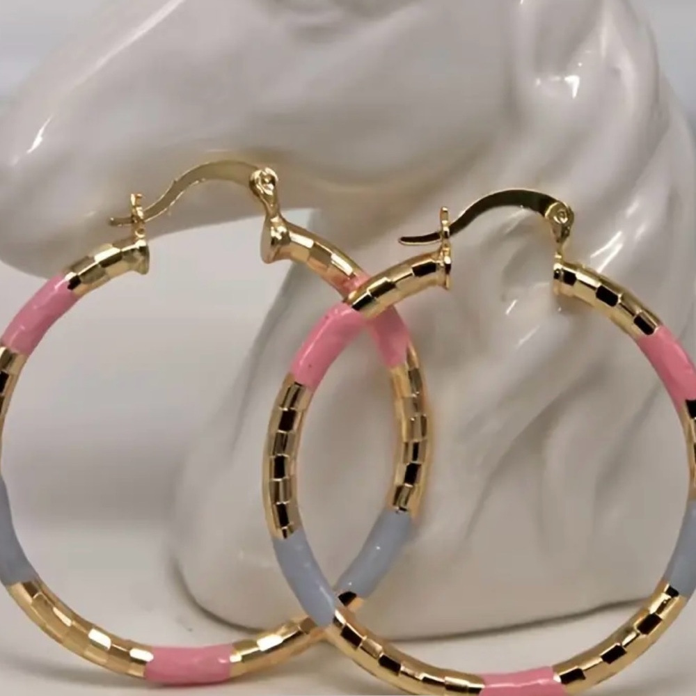 Gold and Pink Hoop Earrings